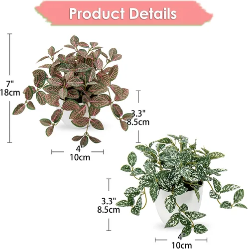 Miniatura 2 de Hollyone Plantas falsas, 2 paquetes de plantas artificiales de interior con maceta de plástico blanco, pequeña planta falsa en maceta para el hogar