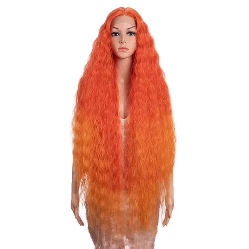 Miniatura 23 de Style Icon Pelucas de Encaje Frontal de 41" Largas Onduladas Sintéticas con Baby Hair Ombre Marrón Claro Estilo Bohemio Semi Atadas a Mano Densidad