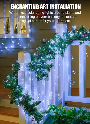Miniatura 6 de Minetom Guirnalda de luces solares, 2 paquetes en total de 200 luces LED solares de 66 pies, luces solares impermeables para exteriores, patio