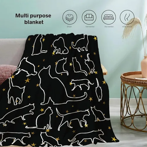Miniatura 7 de Khumbhira Manta de estrellas de gatos negros, regalos lindos para niños y niñas, decoración de gatitos, manta de franela suave y ligera, ropa