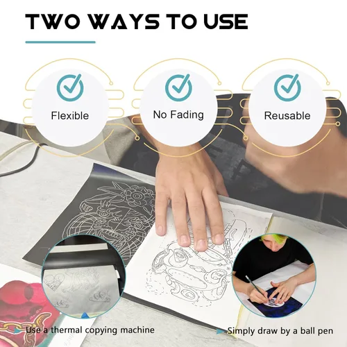 Miniatura 3 de Piel de tatuaje con papel de transferencia, kit de 40 piezas de piel falsa y papel de plantilla, incluye 20 piezas de piel de práctica de doble cara