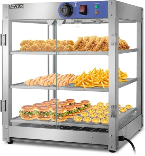 Miniatura 9 de ROVSUN Calentador de Alimentos de 2 Niveles, Calentador de Pizza, Calentador de Alimentos Comercial con Iluminación LED, Estantes Desmontables