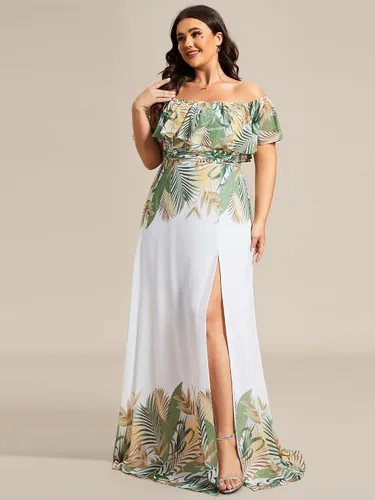 Miniatura 3 de Ever-Pretty Vestido formal de gasa con hombros descubiertos y mangas con volantes y abertura lateral para mujer 0968-PZUSA