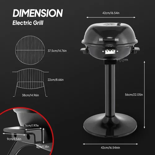 Miniatura 7 de ROVSUN - Parrilla eléctrica vertical de 1600W con tapa, parrilla de acero inoxidable 304 negro con bandeja de goteo extraíble, diseño de doble capa