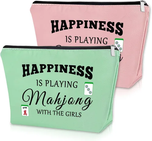 Miniatura 12 de Sazuwu Mahjong - Bolsa de maquillaje divertida para mujer, Azul, rosa y beige, Bingo