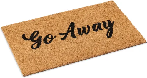 Ecomills Go Away - Tapete para puerta de fibra de coco, 18 x 30 x 0.5 pulgadas, parte trasera antideslizante, elegante tapete de entrada frontal,