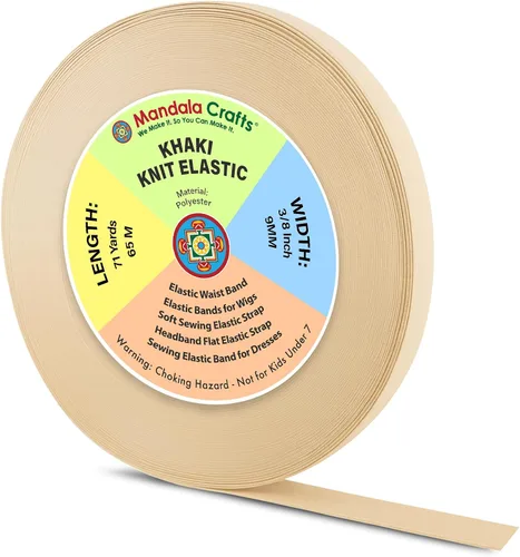 Miniatura 37 de Mandala Crafts Carrete de bandas elásticas anchas de 1/2 pulgada color beige para cinturas de pantalones, costura y manualidades DIY, 88 yardas