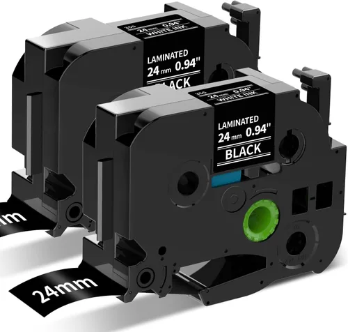 Cinta de etiquetas de repuesto compatible con Brother Ptouch TZe-355 0.945 in 1 pulgada laminado estándar blanco sobre negro compatible con Brother