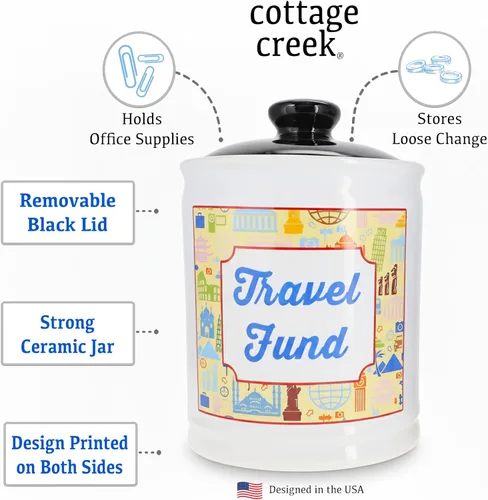 Miniatura 3 de Cottage Creek Tarros Alcancía de viaje – Tarro de dinero esencial de viaje de cerámica para mujeres, mamá, papá viaje por carretera, crucero