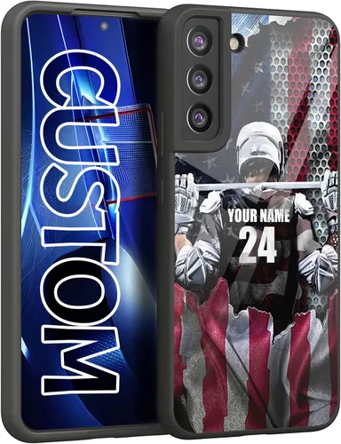 Miniatura 15 de Fundas de teléfono con número de nombre personalizado, diseño de bandera de Estados Unidos, para Galaxy A16/A15/A25/A14/A54/A53 Béisbol