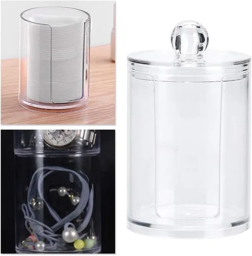 Miniatura 8 de Brrnoo Caja organizadora de almohadilla de algodón, soporte redondo de acrílico transparente para almohadillas de algodón y soplo de maquillaje