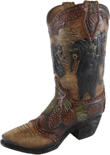 Miniatura 4 de Ebros Gift Familia rústica de oso negro occidental con piñas de pino, bota de vaquera del bosque, figura decorativa o florero floral, macetero