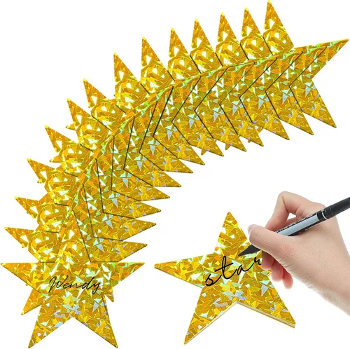 Miniatura 14 de Leinuosen 80 Piezas de Recortes de Estrellas de Purpurina, Estrellas de Cartón de Papel Impresas Dobles, Decoraciones para Tablón de Anuncios, Pared