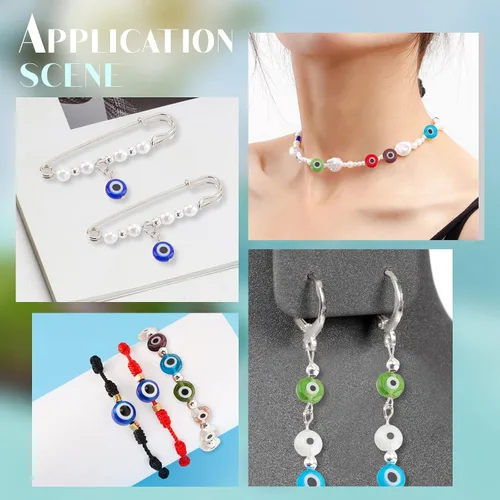 Miniatura 7 de NBEADS - Dijes con cuentas de cristal redondos hechos a mano, con forma de ojo turco, para confección de pulseras, collares y joyas