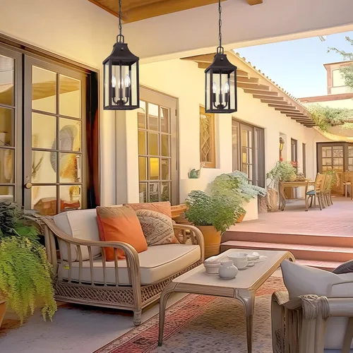 Miniatura 5 de Lámpara colgante grande de 15.5 pulgadas para exteriores, 3 luces, del atardecer al amanecer, lámpara colgante para exteriores, lámpara colgante