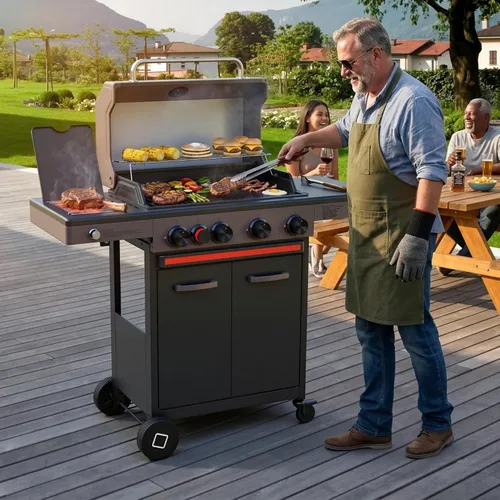 Miniatura 6 de Brand-Man - Parrilla de gas propano de 4 quemadores con quemador lateral infrarrojo, parrilla de barbacoa total de 52,000 BTU con rejillas y plancha