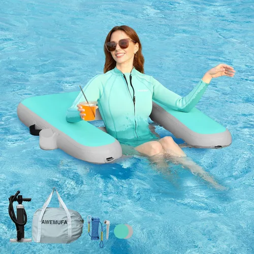 Miniatura 9 de AWEMUFA Sillas inflables para adultos, flotadores de piscina con respaldo de reposabrazos, silla flotante inflable, sillas flotantes para piscina