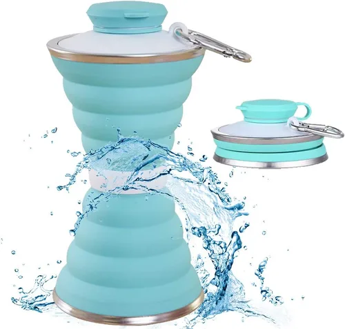 Collapsible Water Bottle, Camping Cup With Carabiner, Reuseable Silicone Foldable Leak Proof Portable Sports Travel Water Bottles For Outdoor, Verde