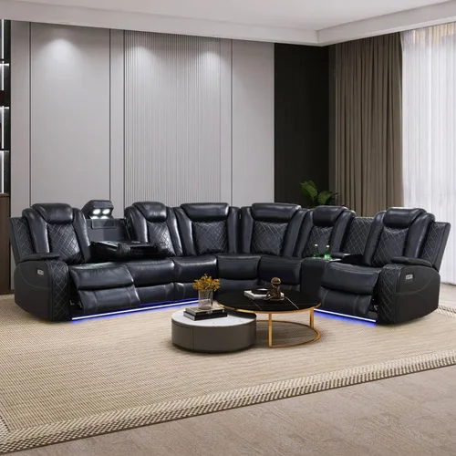 Miniatura 18 de Juego de sofá modular reclinable eléctrico con luz LED, juego de sofá modular reclinable de cuero, incluye sillón reclinable individual, juego