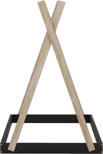 Miniatura 4 de Cama de madera con dosel de casa de tamaño individual con valla triangular, base de cama individual para dormitorio, niños, niñas, adolescentes