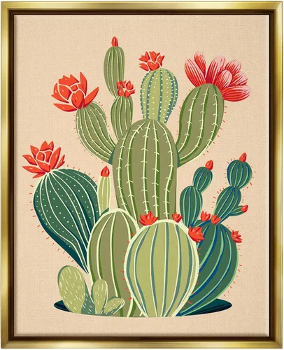 Stupell Industries Ziwei Li - Lienzo decorativo para pared, diseño de flores de cactus caprichoso Flotador dorado enmarcado