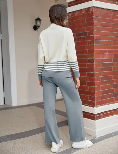 Miniatura 4 de Himosyber Conjunto de suéter para mujer, 2 piezas, de manga larga, suéter de punto, pantalones deportivos