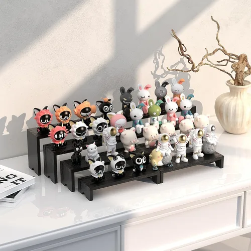 Miniatura 4 de Juego de 2 soportes elevadores escalonados grandes de madera negra para eventos de proveedores, soporte apilable de madera para cupcakes, juego