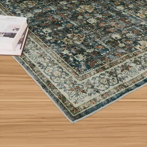 Miniatura 8 de Dripex - Tapete de pasillo lavable de 2 x 8 pies desgastado, medallón oriental, antideslizante, resistente a las manchas, plegable y delgado