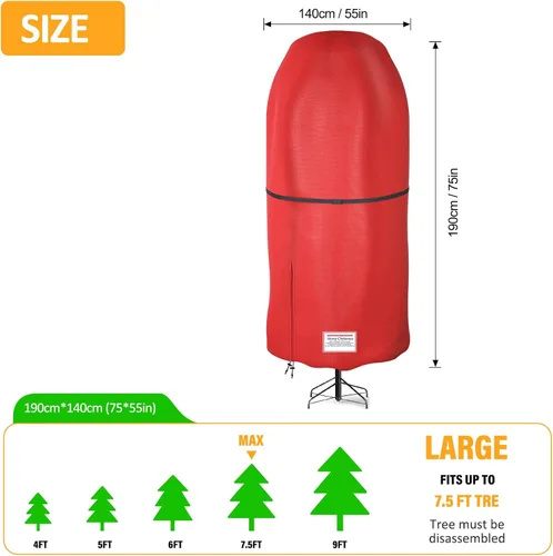 Miniatura 2 de Bolsa de almacenamiento vertical para árbol de Navidad de Riuog, bolsa de almacenamiento para árbol de Navidad de tela Oxford resistente a Rojo