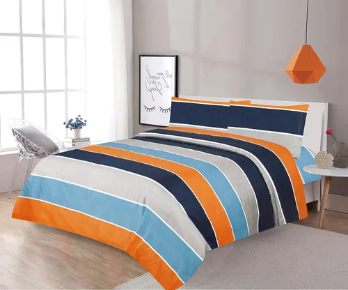 Sapphire Home Juego de sábanas estampadas de cuatro (4) piezas tamaño Queen con sábana bajera, plana y 2 fundas de almohada, estampado de rayas