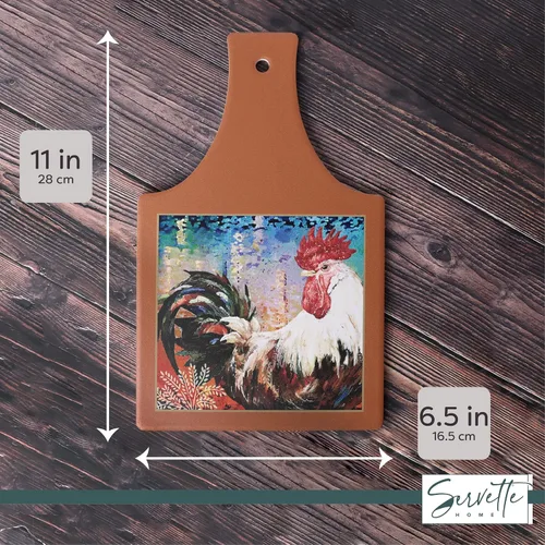 Miniatura 5 de Salvamanteles de gallo de cerámica resistente al calor con diseño de granja de corcho antideslizante (marrón claro)