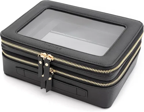 Miniatura 21 de Aveniee Organizador de bolsa de maquillaje transparente, bolsa de aseo de viaje para mujer, bolsa de cosméticos impermeable con cremalleras, Rosa
