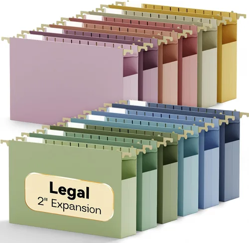 Miniatura 10 de Carpetas colgantes de plástico tamaño legal, carpeta de archivador expandible de 1 pulgada con pestañas, paquete de 12 carpetas colgantes