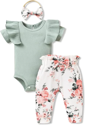 Miniatura 33 de fioukiay Conjunto de ropa de verano para bebés y niñas recién nacidas prematuros, mameluco, pantalones, diadema, conjunto de ropa para el verano