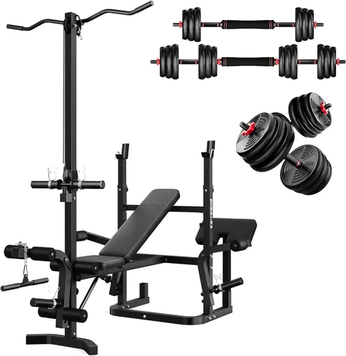 Miniatura 12 de Z3 - Juego de banco de pesas olímpico de 900 libras con extensión de piernas, prensa de entrenamiento 9 en 1 con almohadilla de curl de predicador