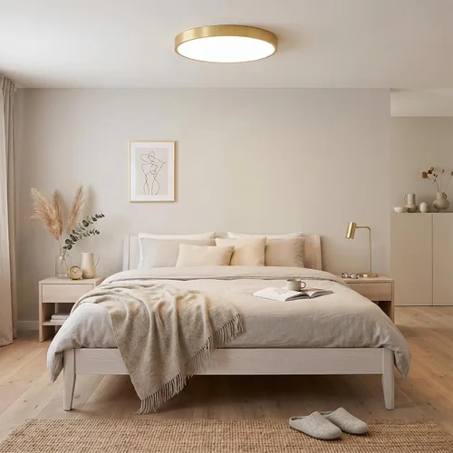 Miniatura 4 de SOTTAE Lámpara de techo LED de metal dorado cepillado de 12 pulgadas, 3000-5000 K, 20 W, delgada, redonda, moderna, de perfil bajo, para dormitorio