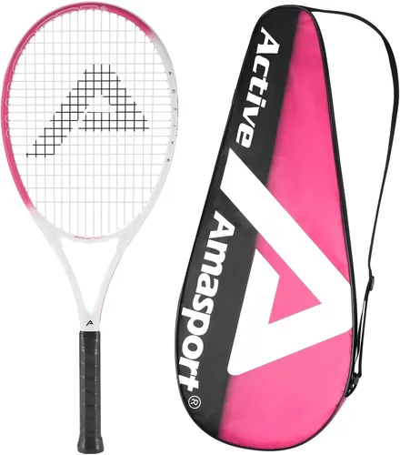 AMA SPORT Adult Tennis Racket - Pre-Strung Light Balance 27 inch Tennis Racquet for Women and Men Grip Size 2-4 1/4" Rosado