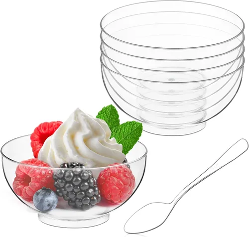 Miniatura 9 de Paquete de 20 cuencos de plástico en ángulo de 6 onzas, cuencos pequeños para dulces, cuencos desechables para postres, aperitivos, frutas, helados