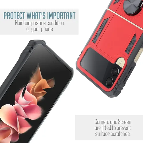 Miniatura 6 de Funda compatible con Galaxy Z Flip 3 anillos, delgada funda magnética para teléfono, protección completa, policarbonato duro con agarre