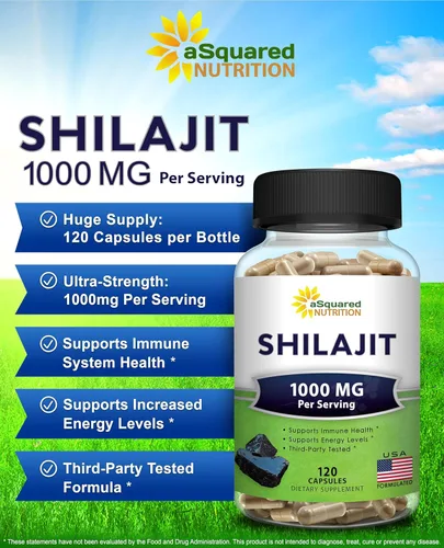 Miniatura 2 de aSquared Nutrition Shilajit 1000mg - 120 cápsulas - Suplemento de extracto puro de shilajit y píldoras complejas en polvo - Ácido húmico natural