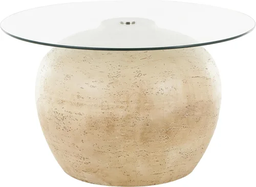 Miniatura 3 de Deco 79 Mesa de centro de resina para sala de estar con mesa de cristal, mesa central 30 x 30 x 18 pulgadas, color beige