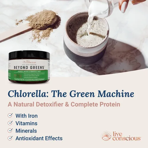 Miniatura 3 de Live Conscious Beyond Greens - Superalimento concentrado en polvo, sabor matcha con clorella, equinácea, probióticos para apoyo inmunológico