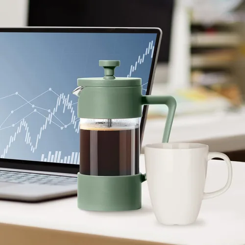 Miniatura 6 de Oggi Cafetera de prensa francesa (12 onzas) - Vidrio de borosilicato, prensa de café, prensa francesa de una taza, capacidad de 3 tazas, oliva