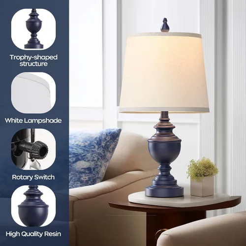 Miniatura 3 de PARTPHONER Juego de 2 lámparas de mesa retro, lámpara de noche para dormitorio, lámparas de mesa rústicas de granja para sala de estar, lámparas