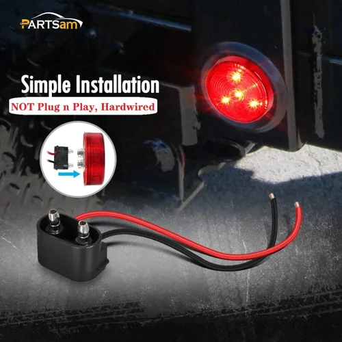 Miniatura 5 de Partsam Paquete de 10 (5 ámbar + 5 rojo) de 2 pulgadas de luz LED redonda de marcador lateral con ojales, montaje empotrado, 4 LED, sellado, 2 luces