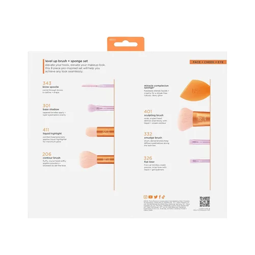 Miniatura 13 de Real Techniques - Juego de 8 piezas de brochas y esponjas Level Up, brochas de maquillaje para sombra de ojos, base, colorete y bronceador, esponja