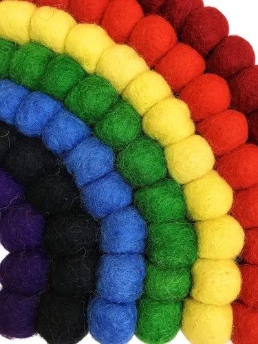 Miniatura 3 de Bolas redondas de fieltro hechas a mano de lana con forma novedosa, soporte para placa caliente, salvamanteles de mesa (arcoíris)