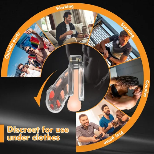 Miniatura 8 de Dispositivos de Jaula de Castidad Masculina - Jaula de Pene de Silicona Suave y Ligera para Hombre, Cintura de Castidad Transparente con Candado