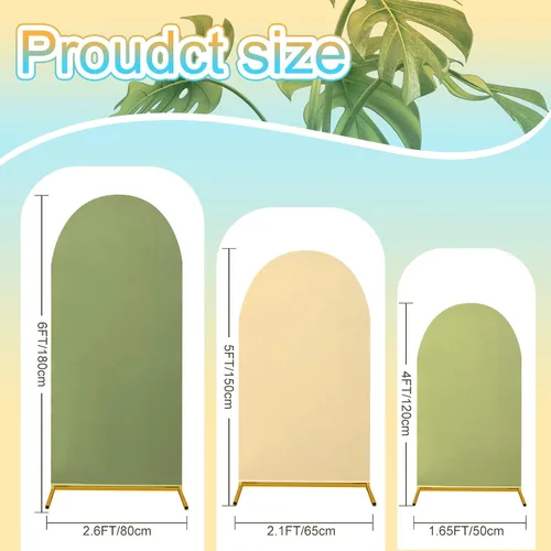 Miniatura 4 de SmoothNovelty Juego de 3 fundas de arco verde salvia de 4/5/6 pies de elastano verde para arco de fondo de arco de doble cara de elastano ajustable