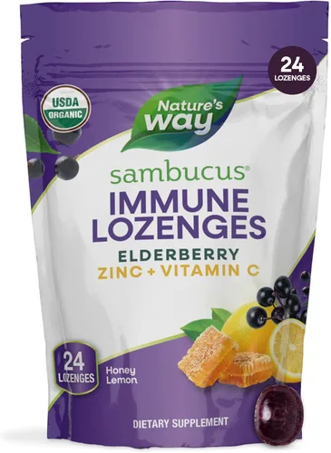 Nature's Way Sambucus Pastillas de zinc con saúco y vitamina C, sabor miel y limón, 24 pastillas
